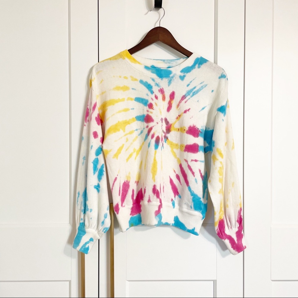 SAYLOR Tie-Dye Crew Neck Sweater - White, Yellow, Blue, Pink